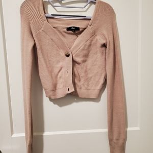 Lulus Beige off the shoulder cropped cardigan